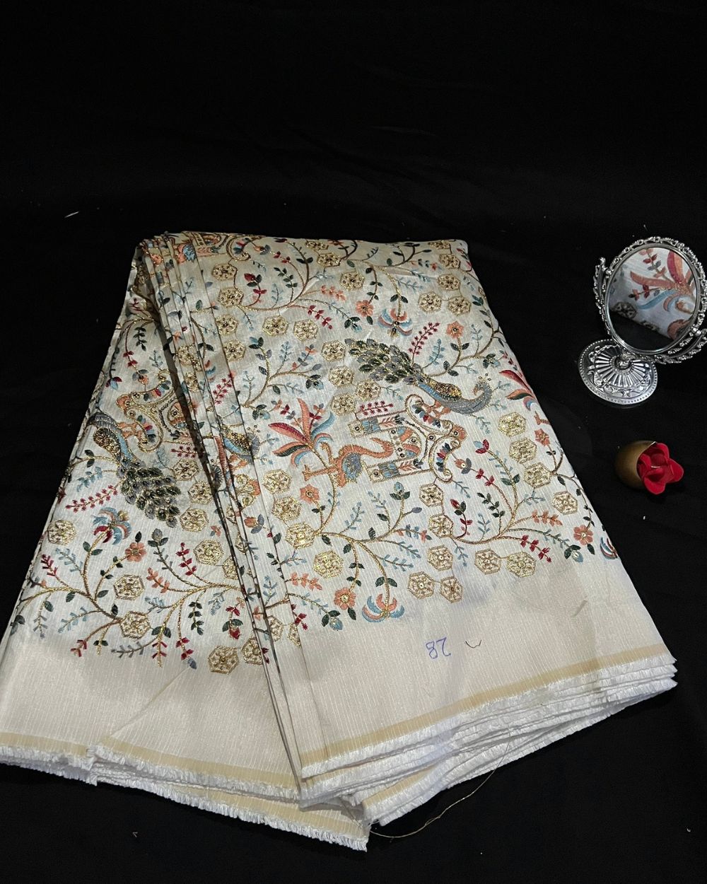 Mulberry Work Pearl White (Multicolor) 44 Inches Width