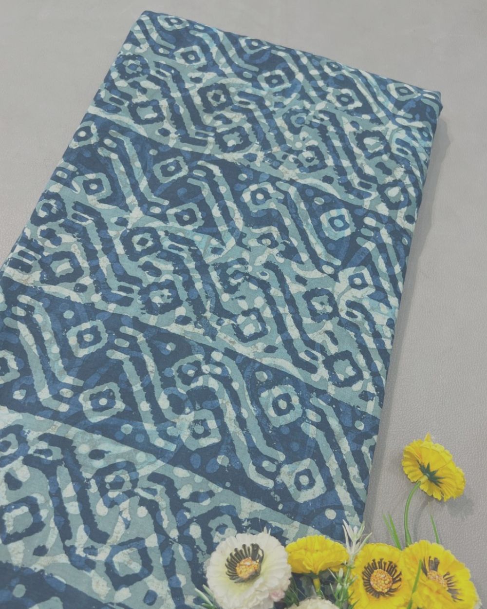 Cotton Dabu Hand Block Print Blue Colour 44 Inches Width