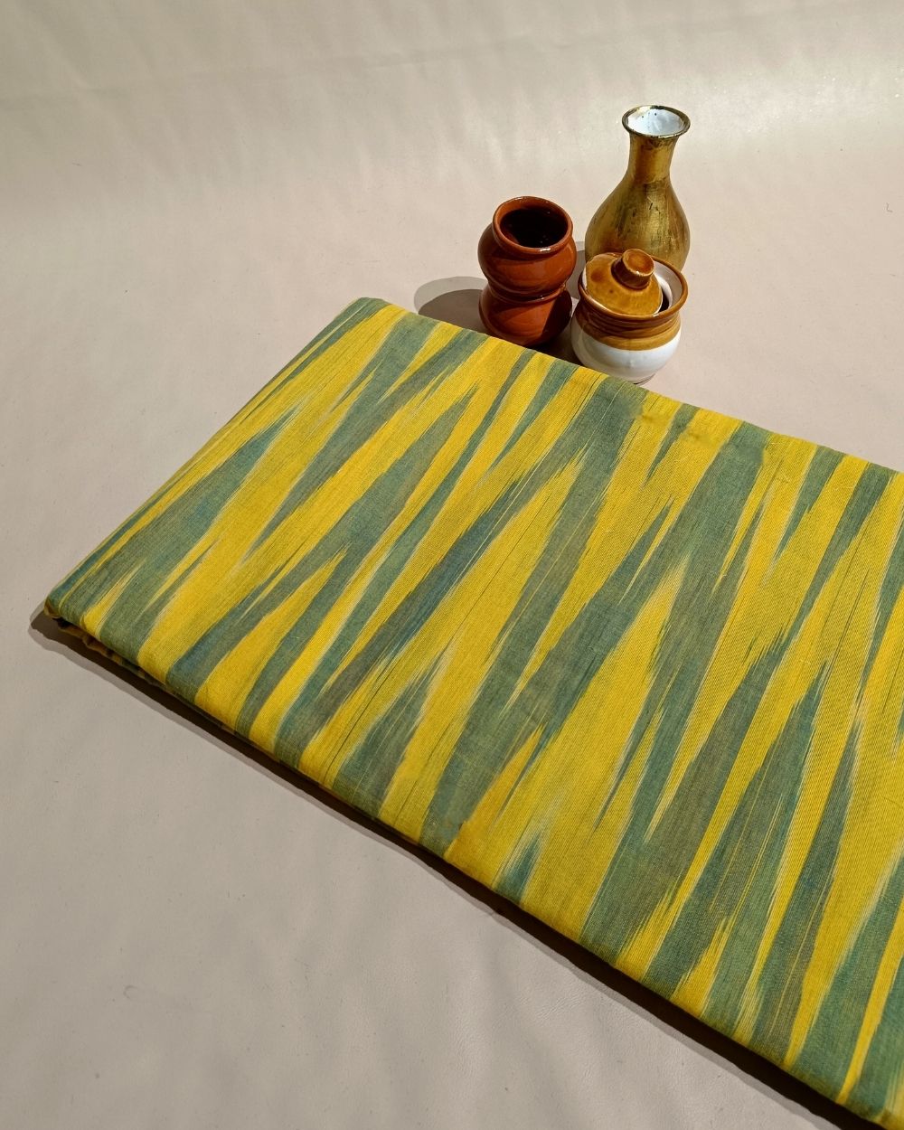 Woven Pure Cotton Ikat Lemon Yellow Colour 42 Inches Width