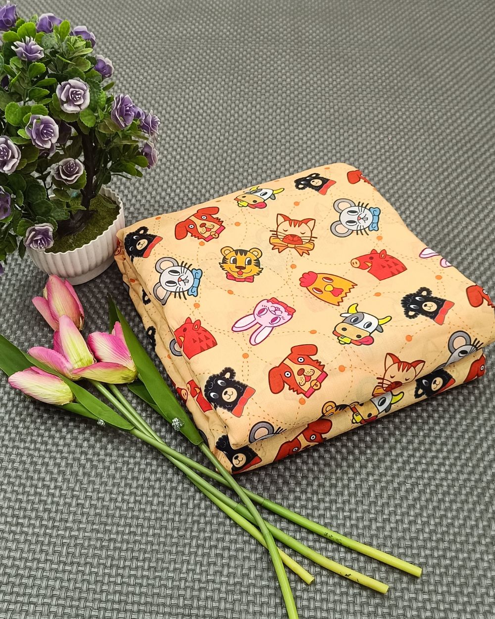 Pure Soft Printed Cotton Peach Colour 44 Inches Width