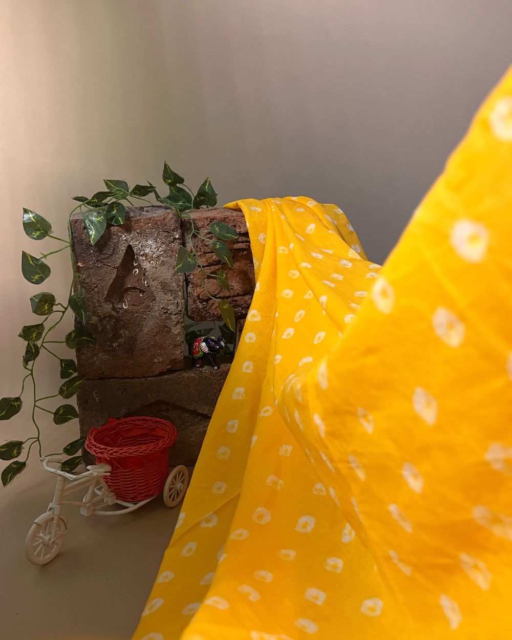 Pure Soft Cotton Bandhani Print Mango Yellow Colour 44 Inches Width