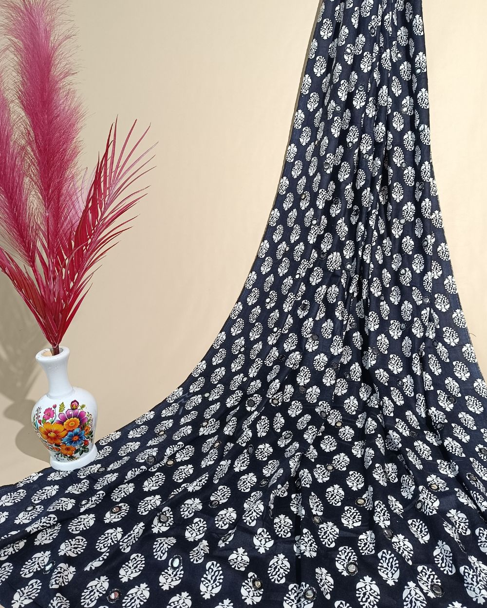 Cotton Abla Work Black Colour 44 Inches Width