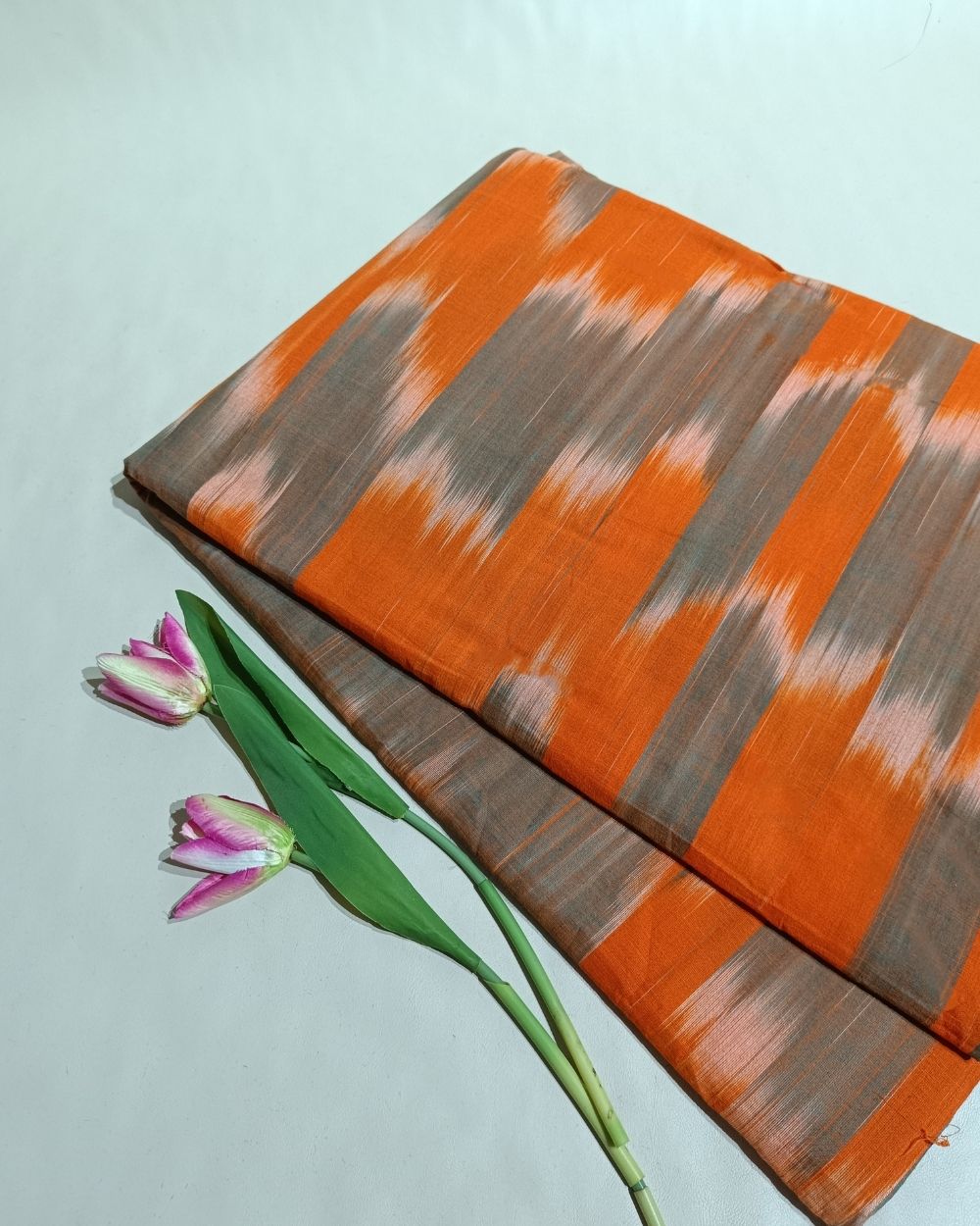 Woven Pure Cotton Ikat Dark Orange Colour 42 Inches Width