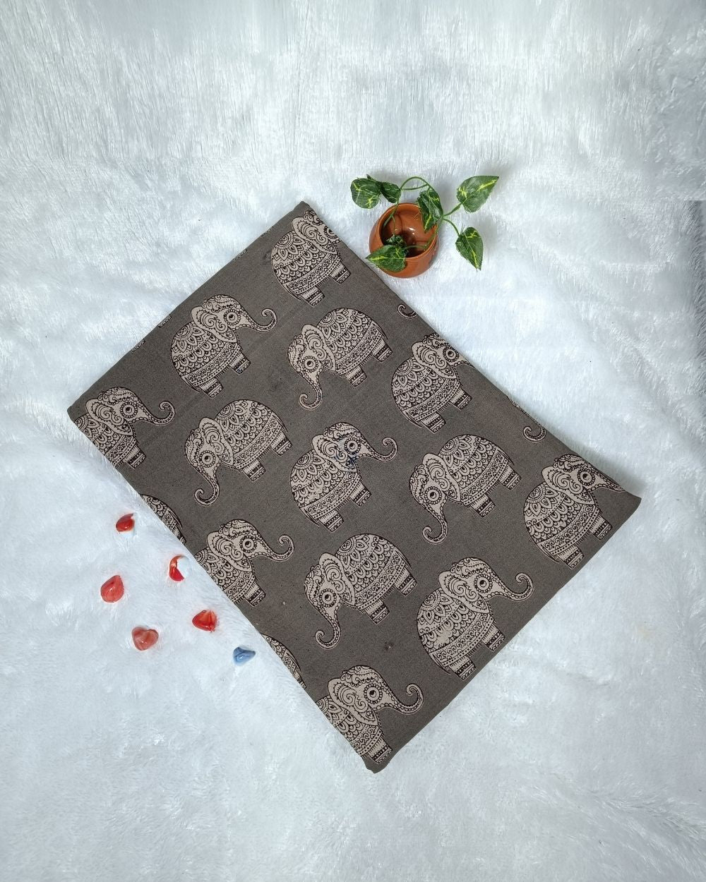 Hand Block Printed Cotton Kalamkari Light Grey Colour 46 Inches Width