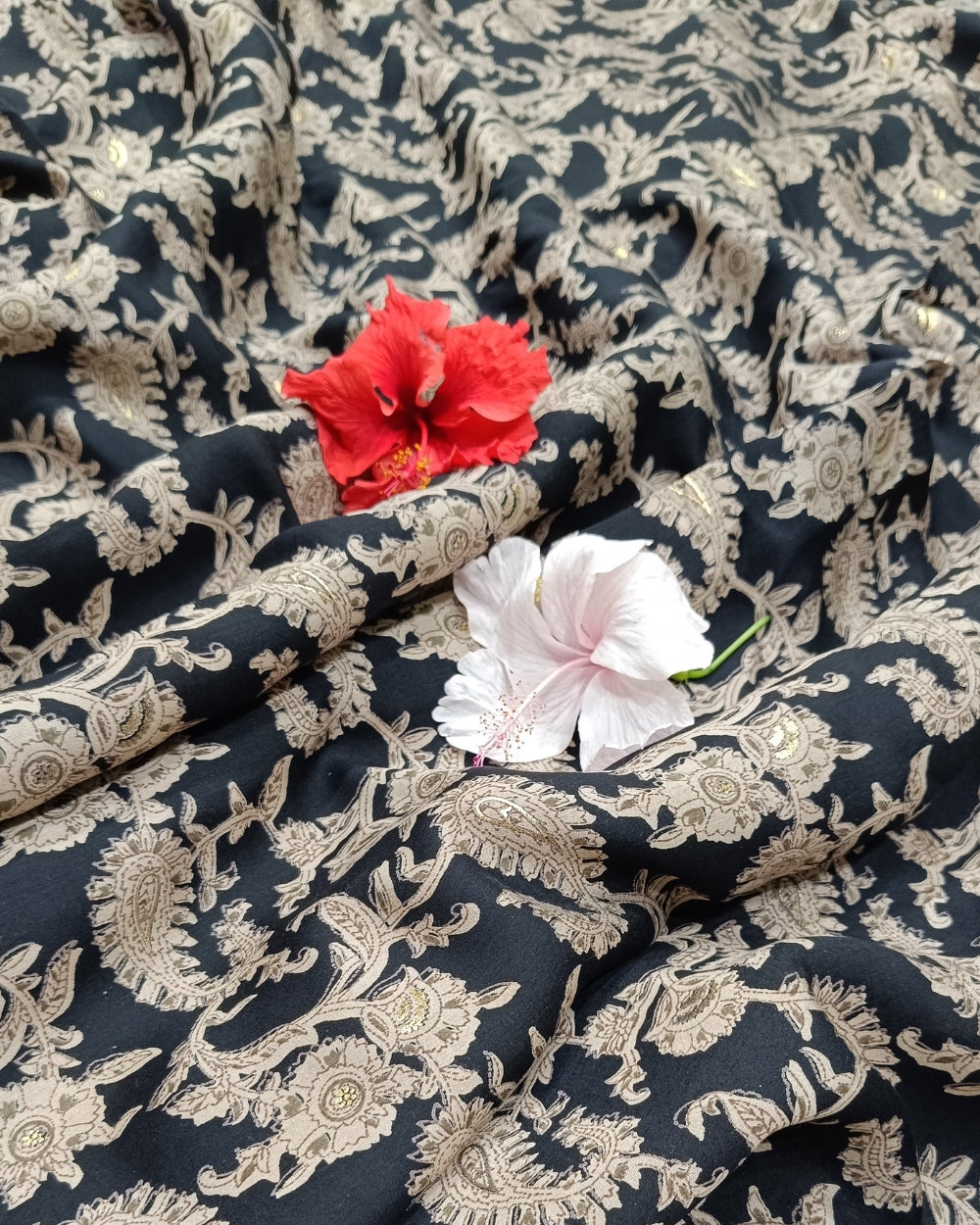 Printed Muslin Modal(Foil) Black Colour 43 Inches Width