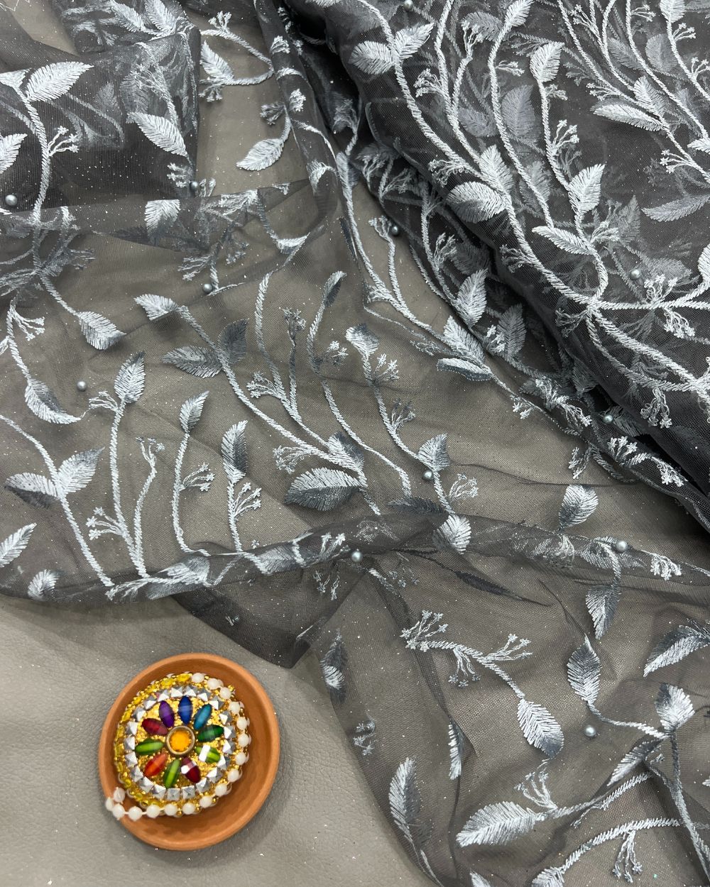 Moti Net Work Grey Colour 42 Inches Width