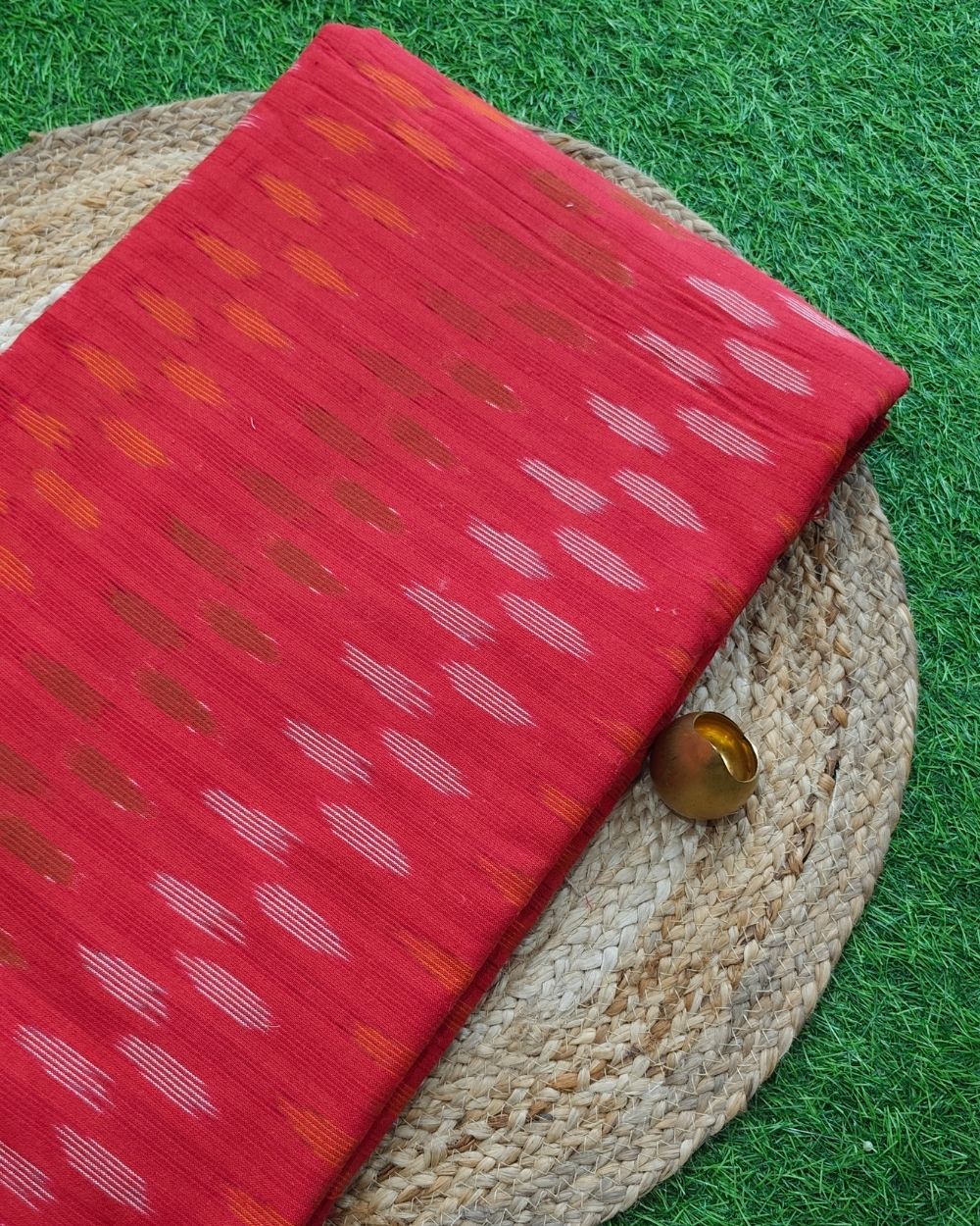 Woven Pure Cotton Ikat Red Colour 42 Inches Width