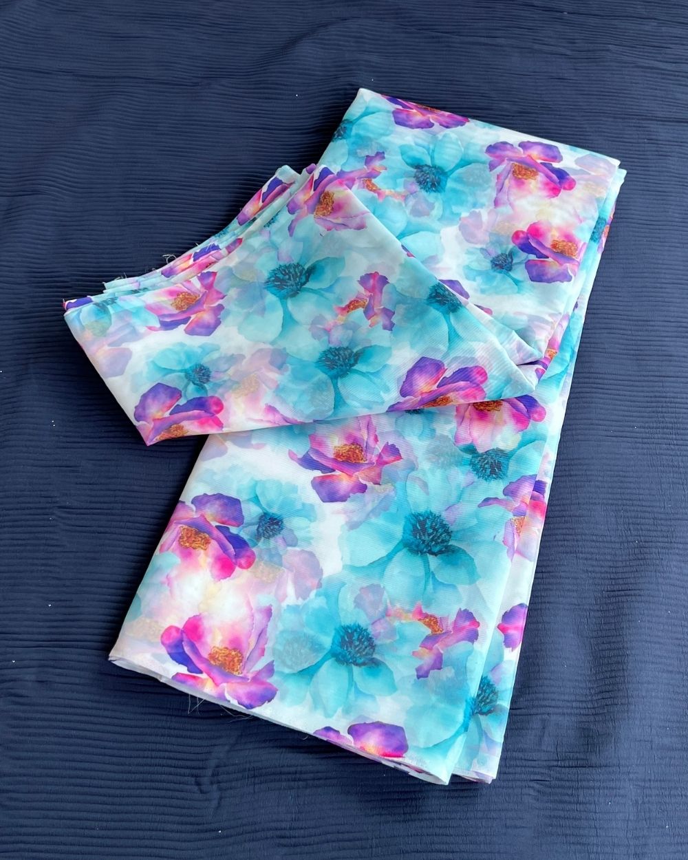 Premium Printed Organza Sky Blue Colour 42 Inches Width