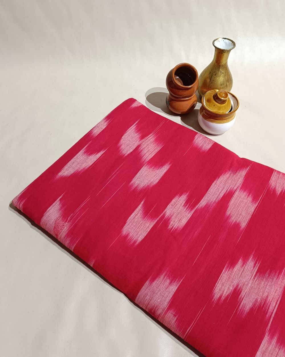 Woven Pure Cotton Ikat Scarlett Red Colour 42 Inches Width