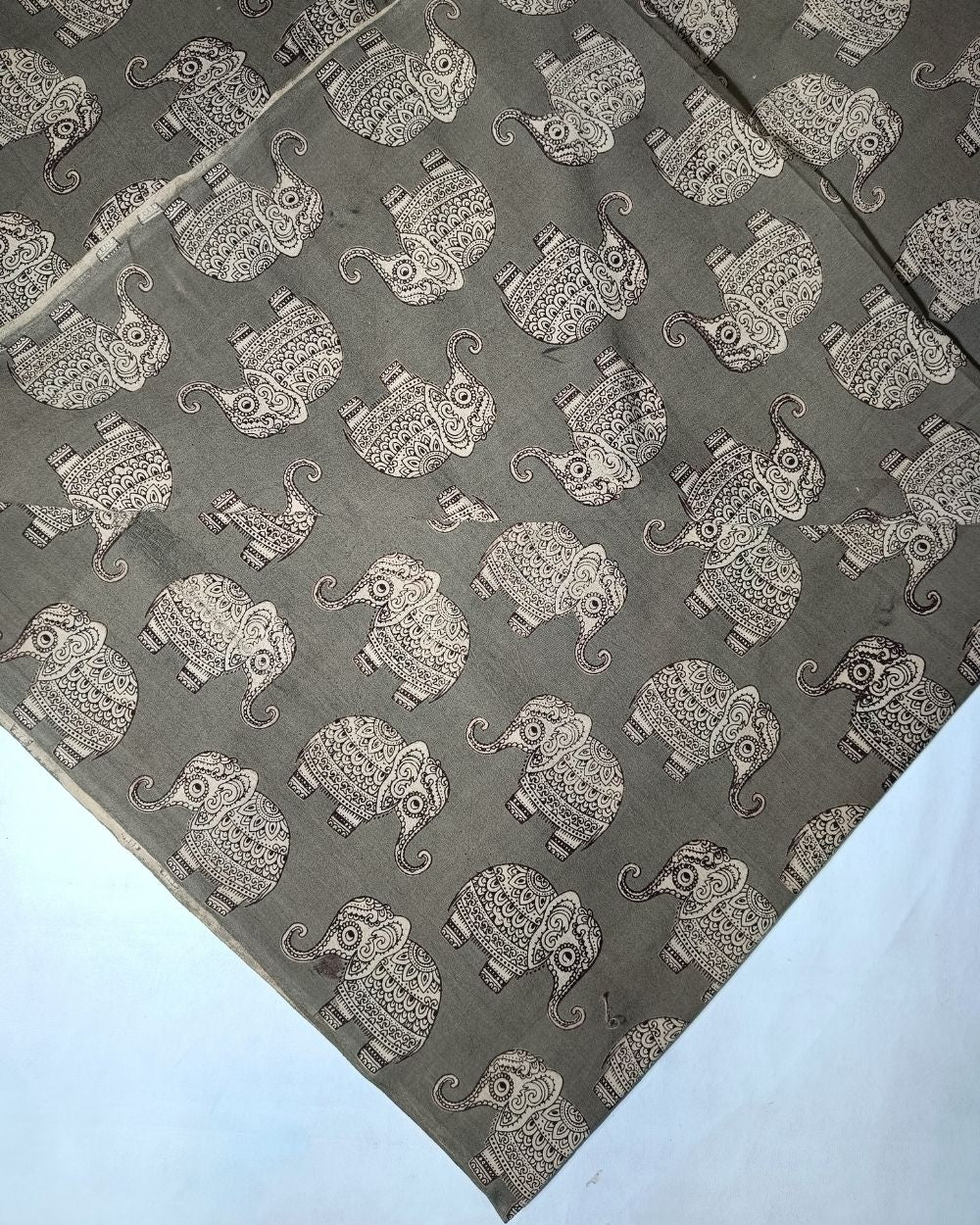 Hand Block Printed Cotton Kalamkari Light Grey Colour 46 Inches Width