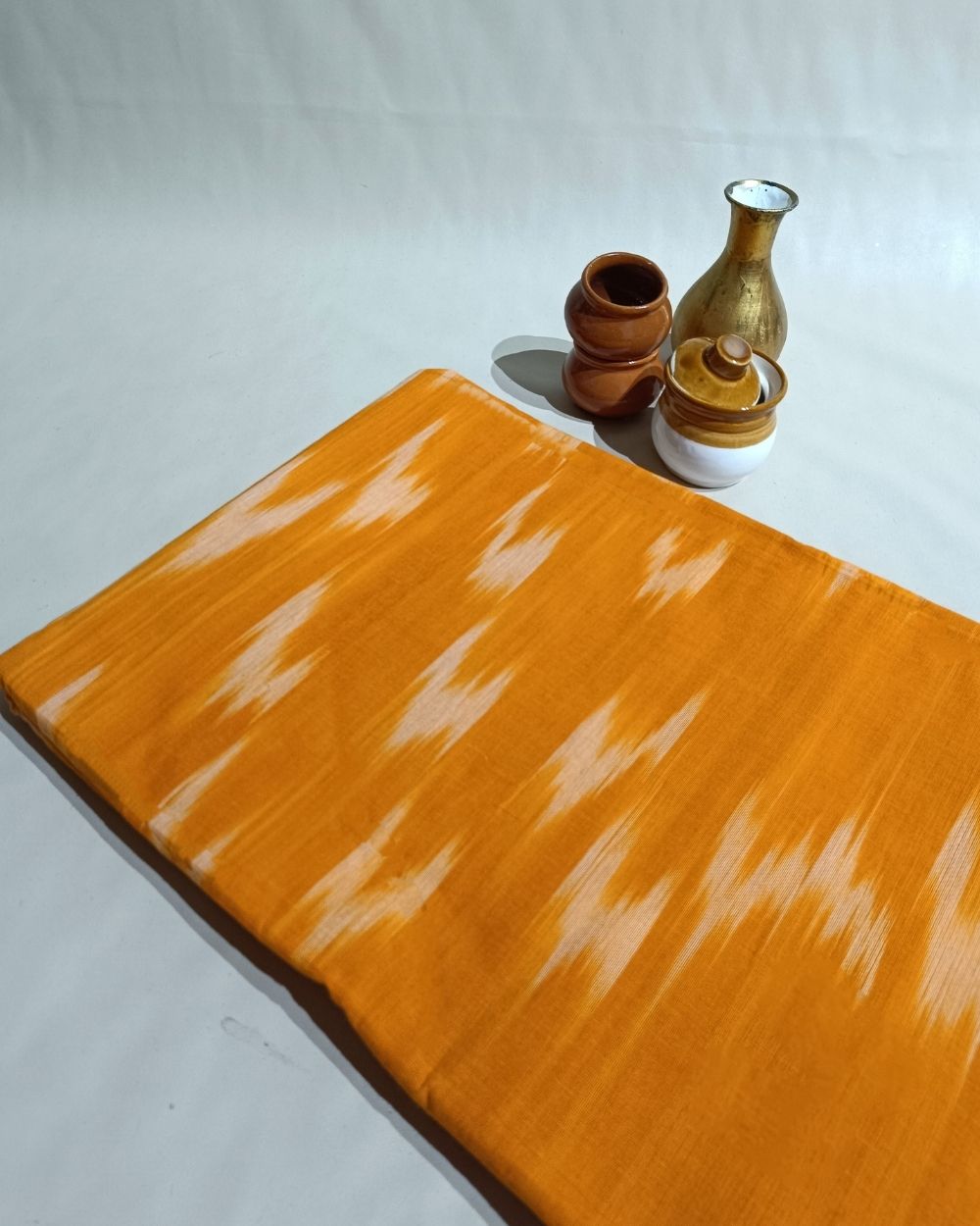 Woven Pure Cotton Ikat Turmeric Yellow Colour 42 Inches Width