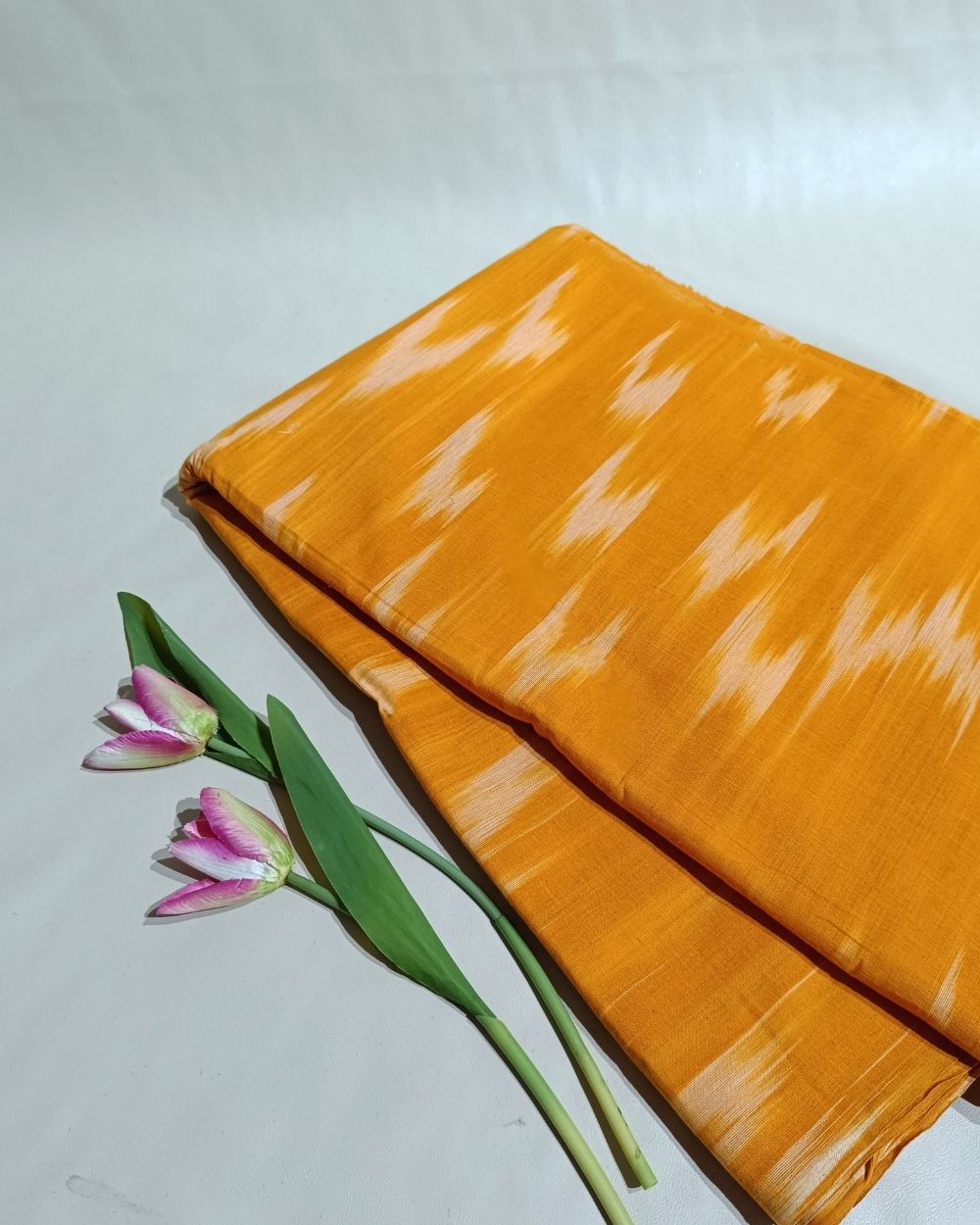 Woven Pure Cotton Ikat Turmeric Yellow Colour 42 Inches Width