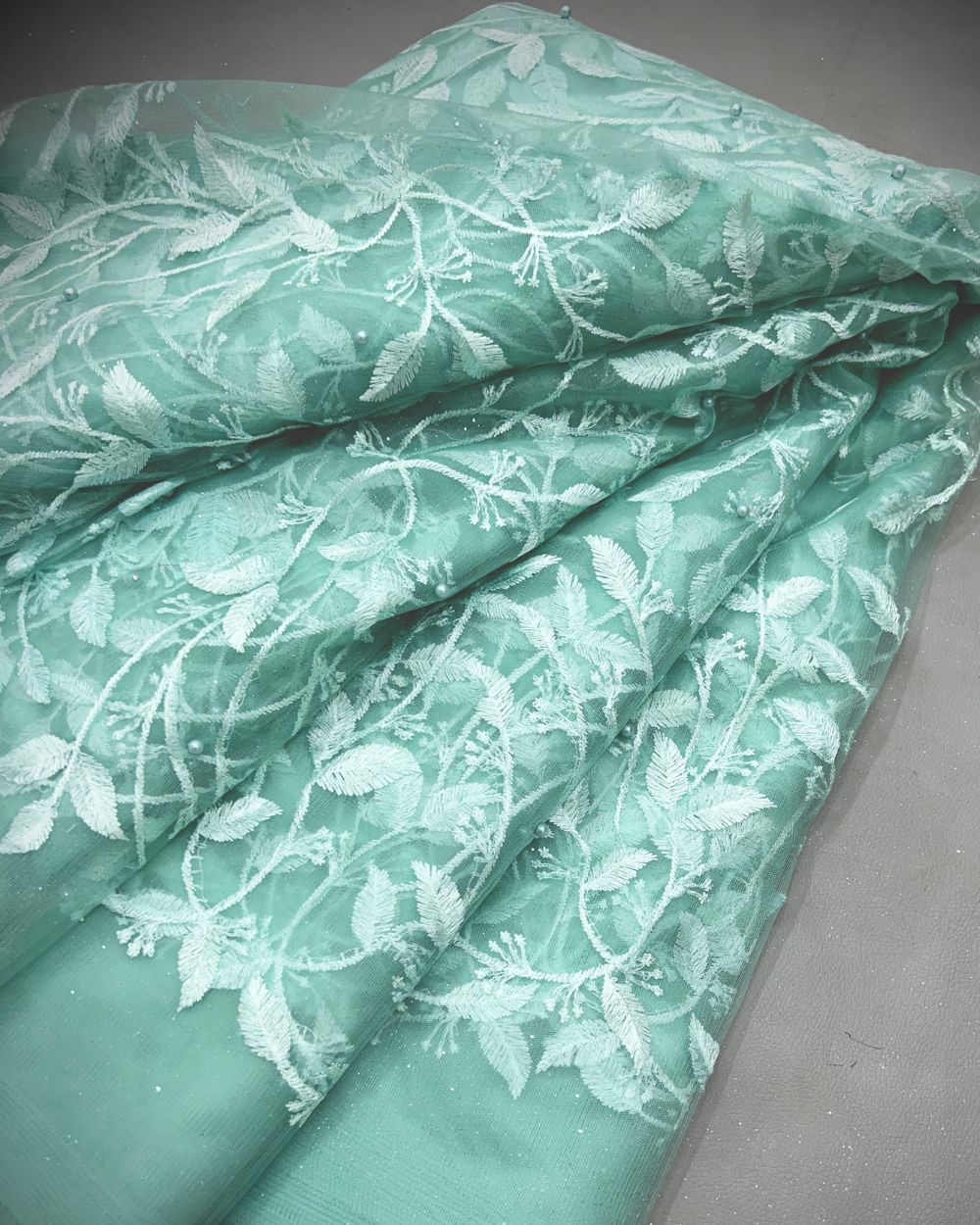 Moti Net Work Turquoise Colour 42 Inches Width