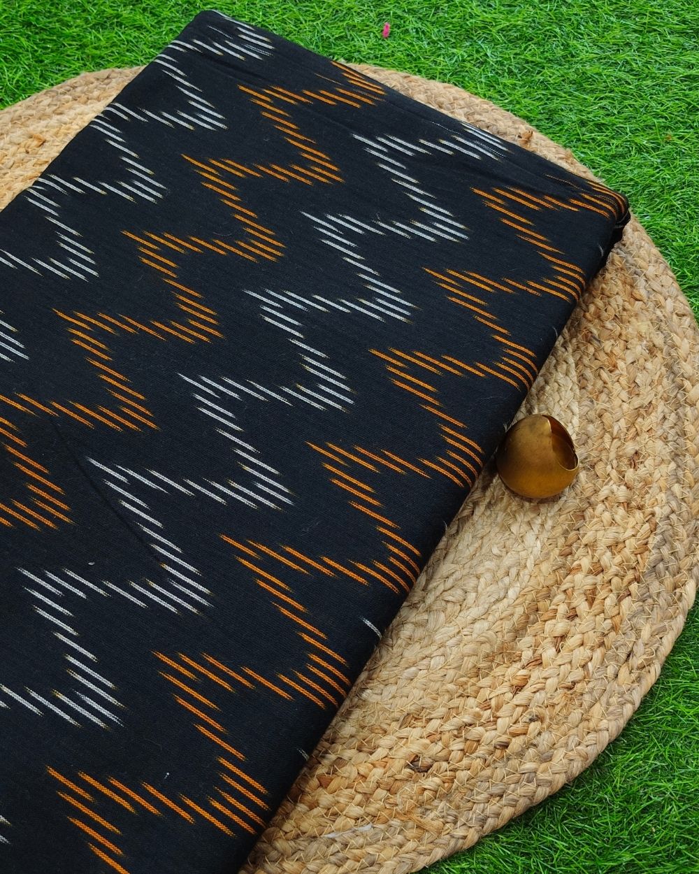 Woven Pure Cotton Ikat Black Colour 42 Inches Width
