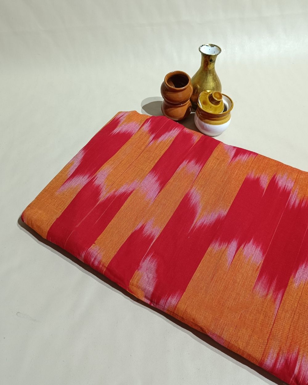 Woven Pure Cotton Ikat Red Colour 42 Inches Width