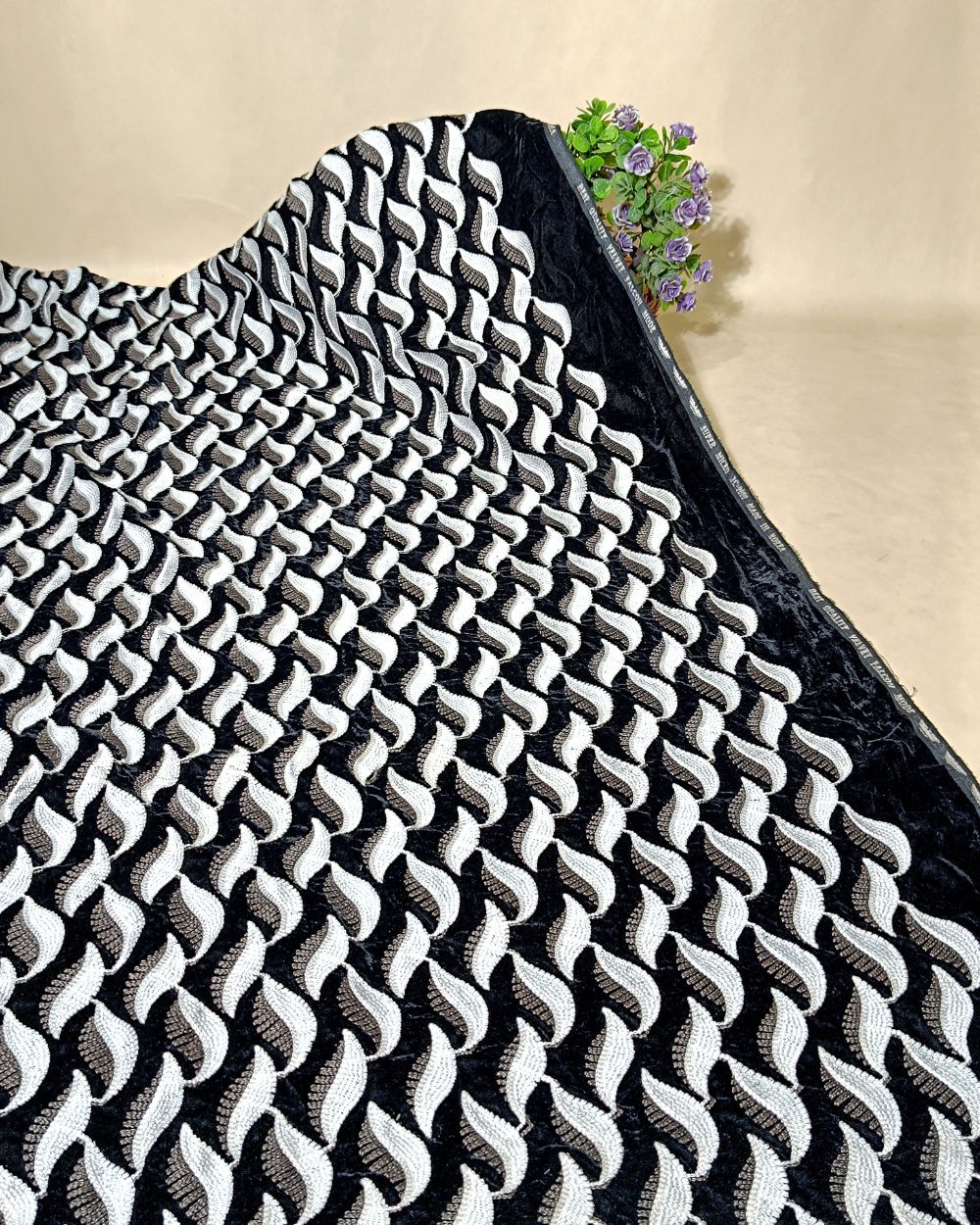 Velvet Work Black Colour 45 Inches Width