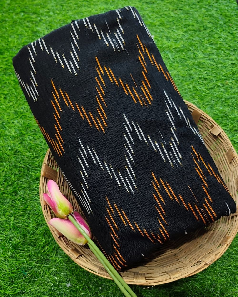 Woven Pure Cotton Ikat Black Colour 42 Inches Width