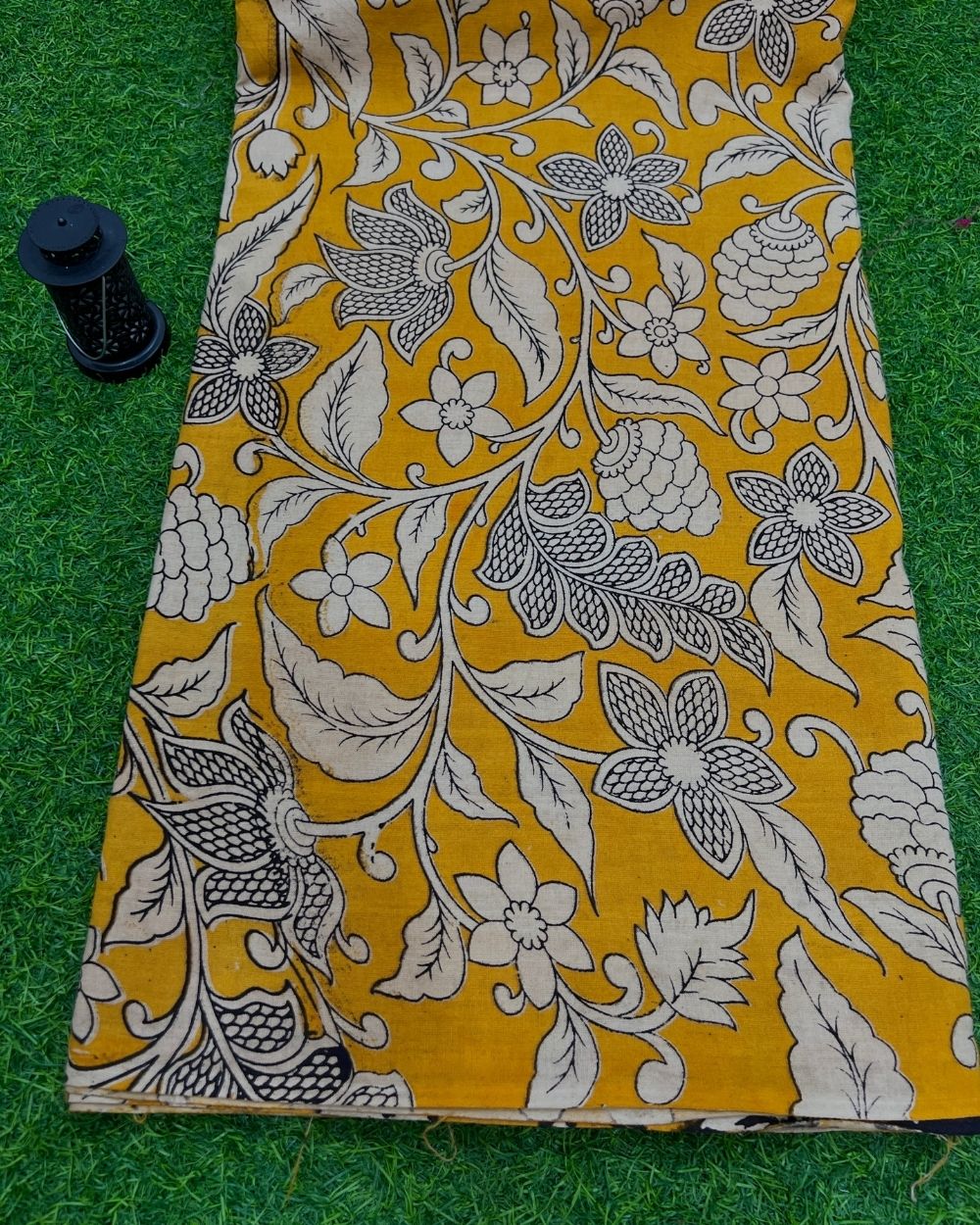Hand Block Printed Cotton Kalamkari Yellow Colour 47 Inches Width