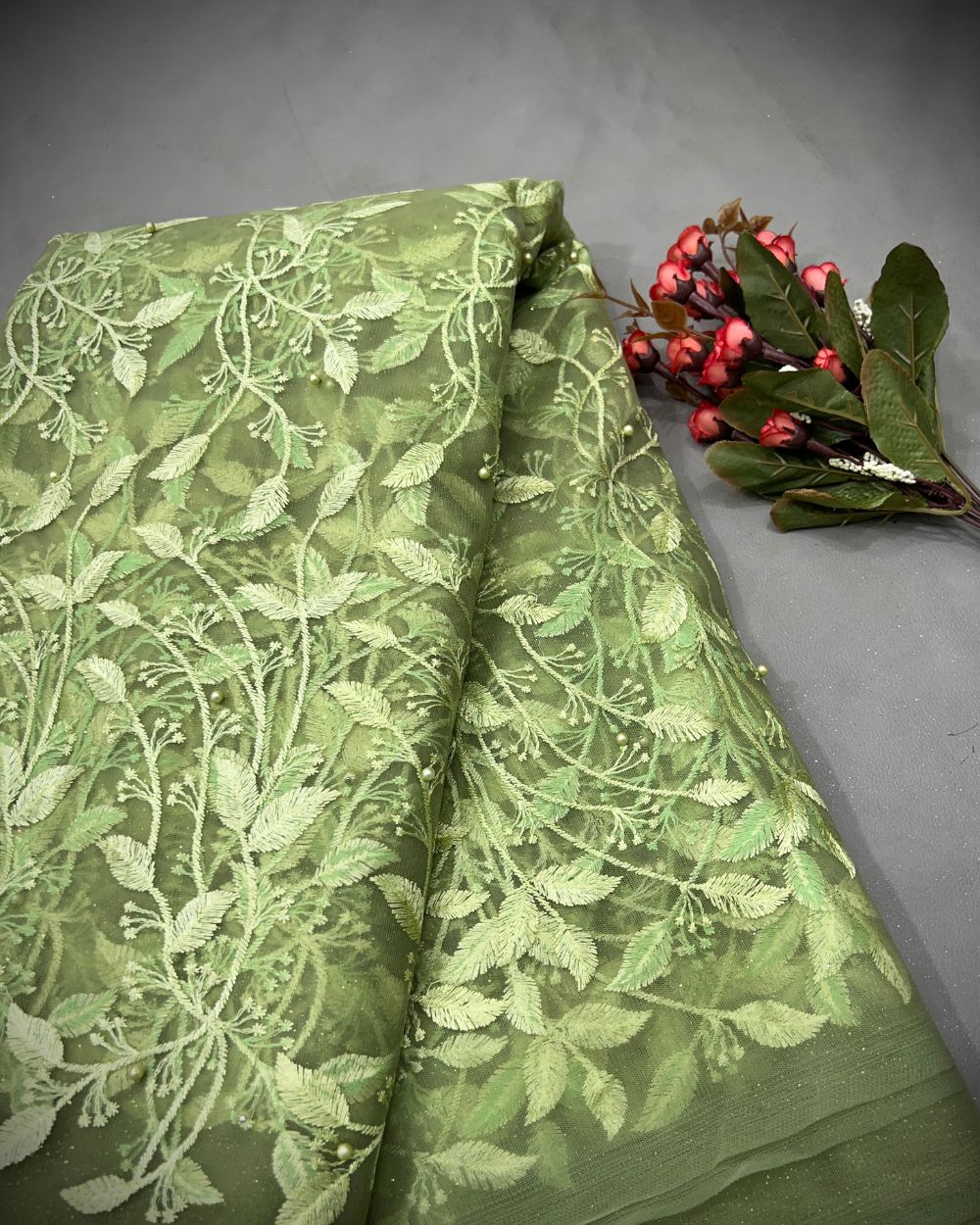 Moti Net Work Parrot Green Colour 42 Inches Width