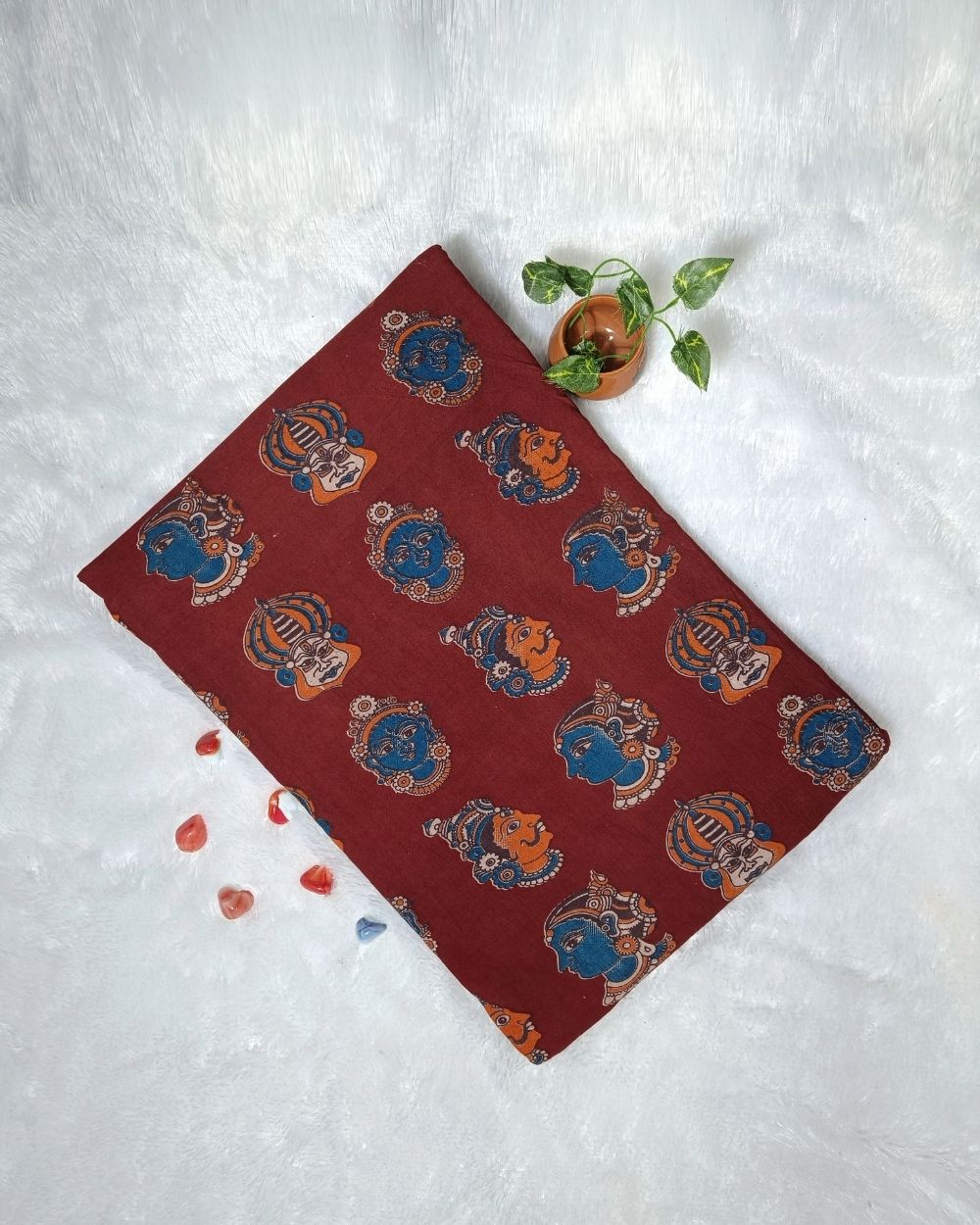 Hand Block Printed Cotton Kalamkari Maroon Colour 46 Inches Width