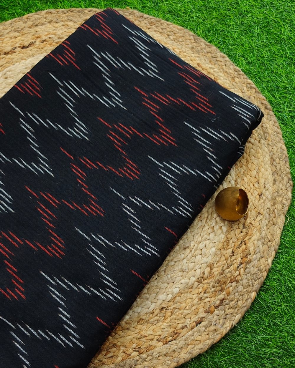 Woven Pure Cotton Ikat Black Colour 42 Inches Width
