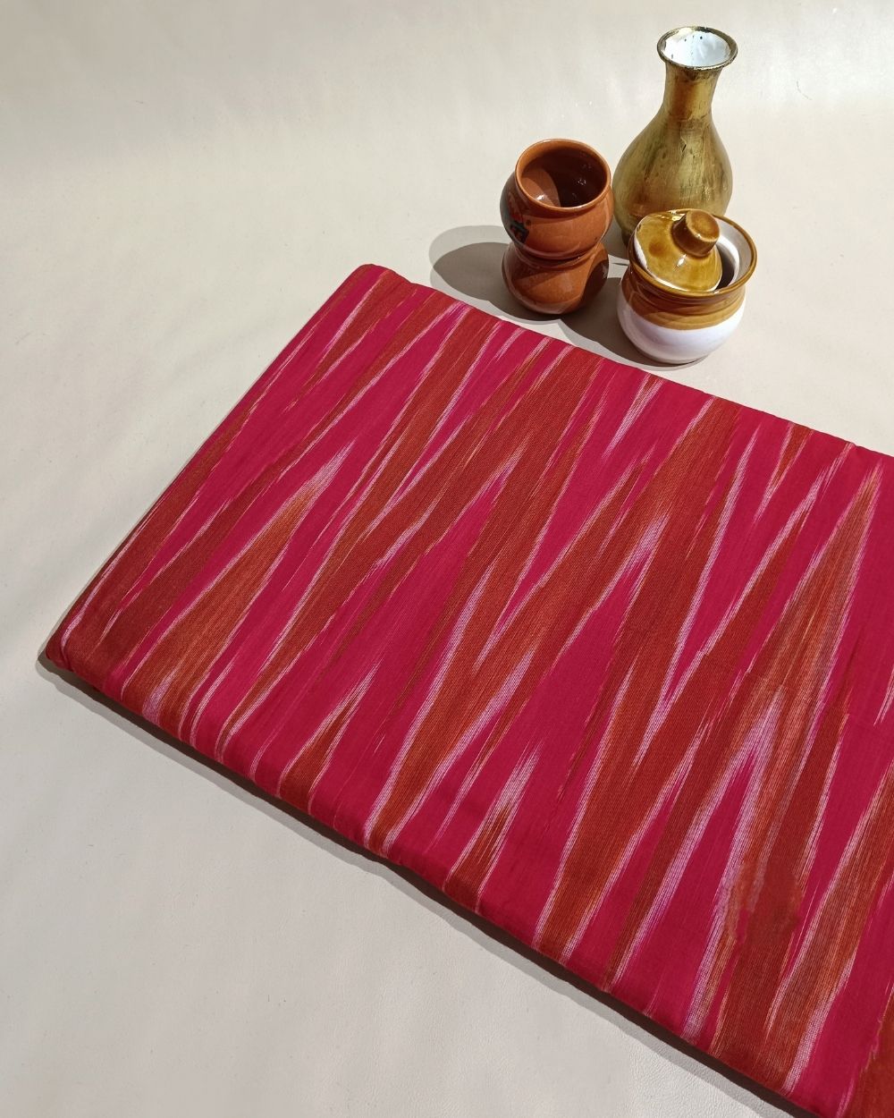 Woven Pure Cotton Ikat Cherry Red Colour 42 Inches Width