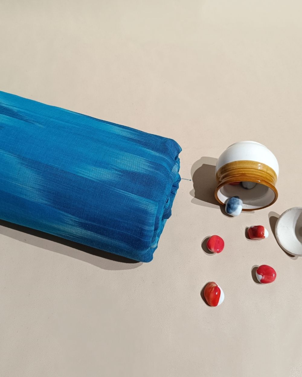 Woven Pure Cotton Ikat Deep Sky Blue Colour 42 Inches Width