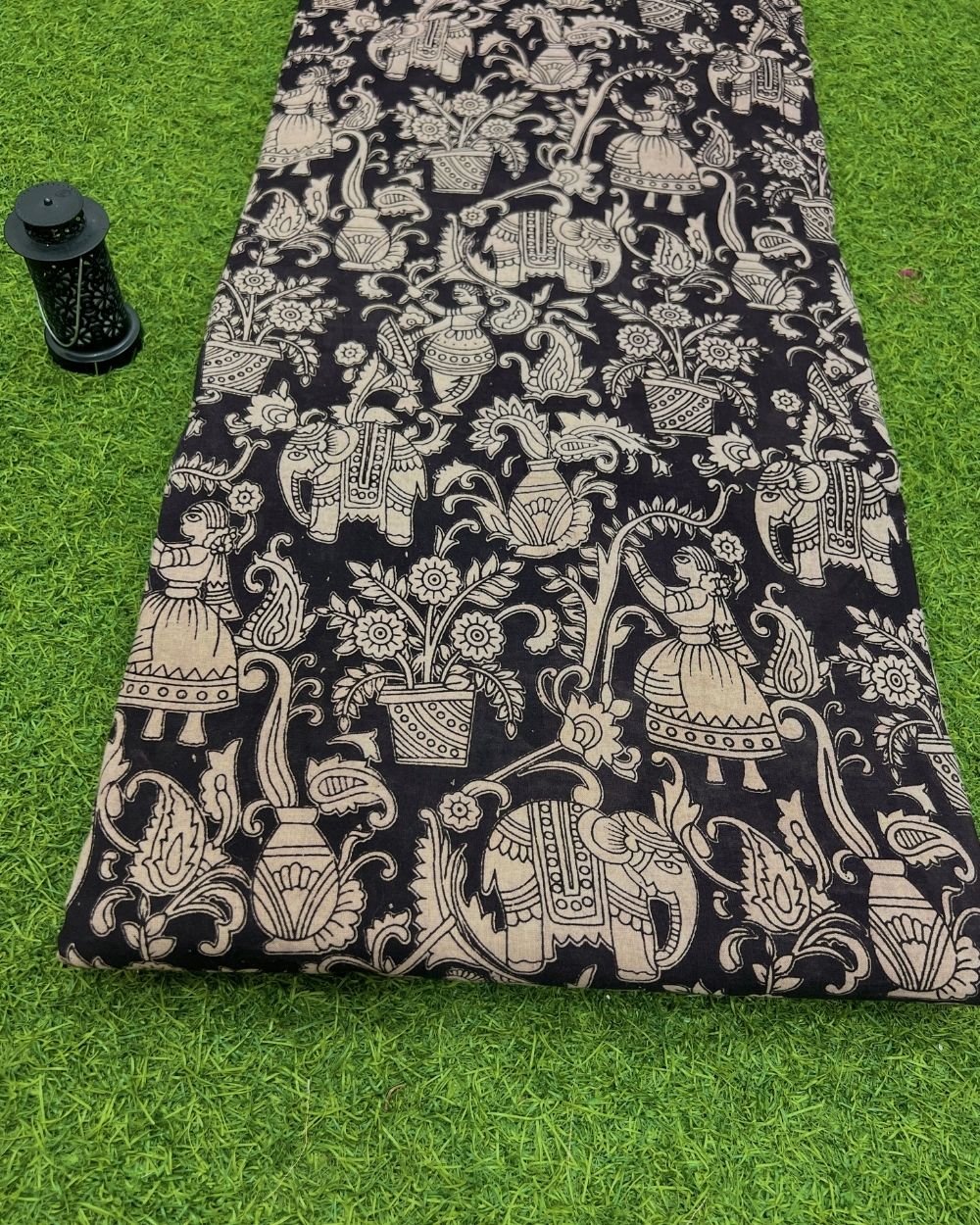 Hand Block Printed Cotton Kalamkari Black Colour 47 Inches Width