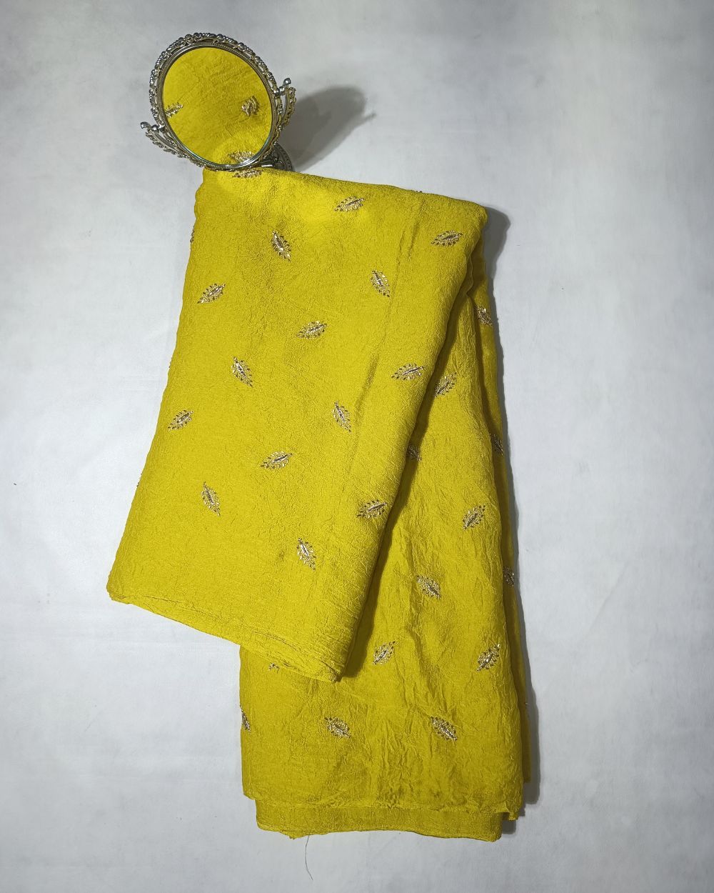 Rangoli Crush Silk Work Lime Yellow Colour 44 Inches Width