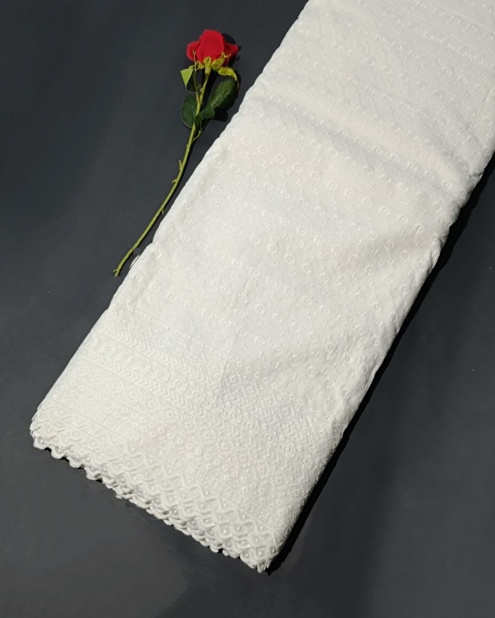 Chikankari Cotton With Border Work White Colour 42 Inches Width