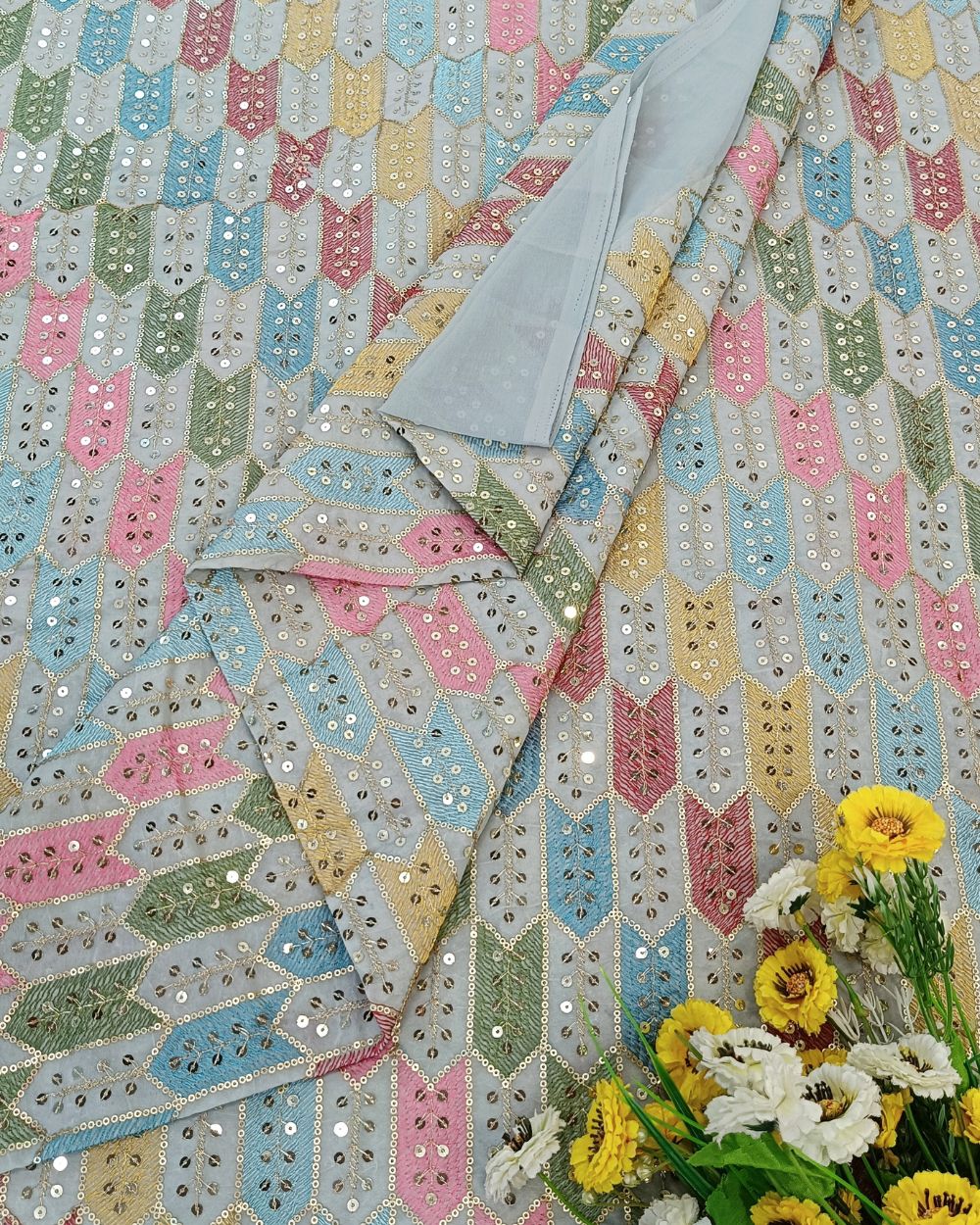 Georgette Work Greyish Blue Colour 44 Inches Width
