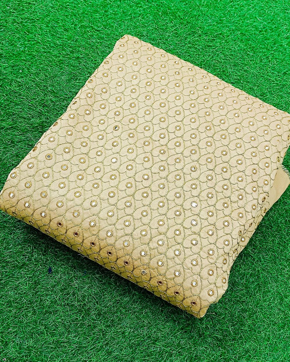 Cotton Silk Abla Work Golden Colour 44 Inches Width