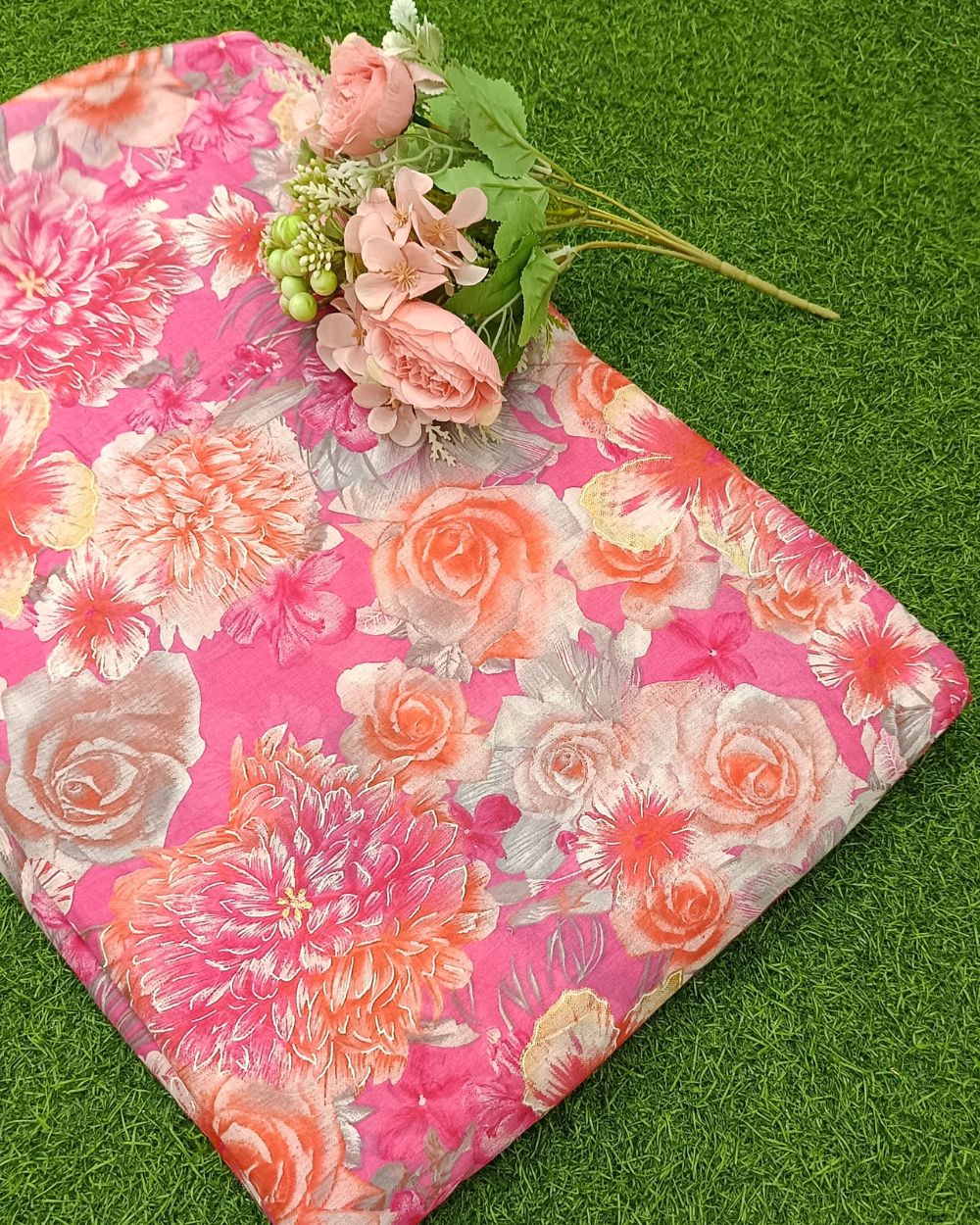 Mal Cotton Foil Print Pink Colour 44 Inches Width