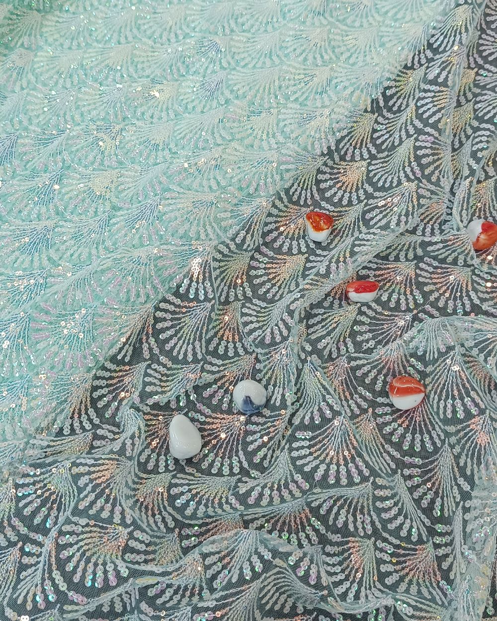 Net Work Turquoise Blue Colour 44 Inches Width