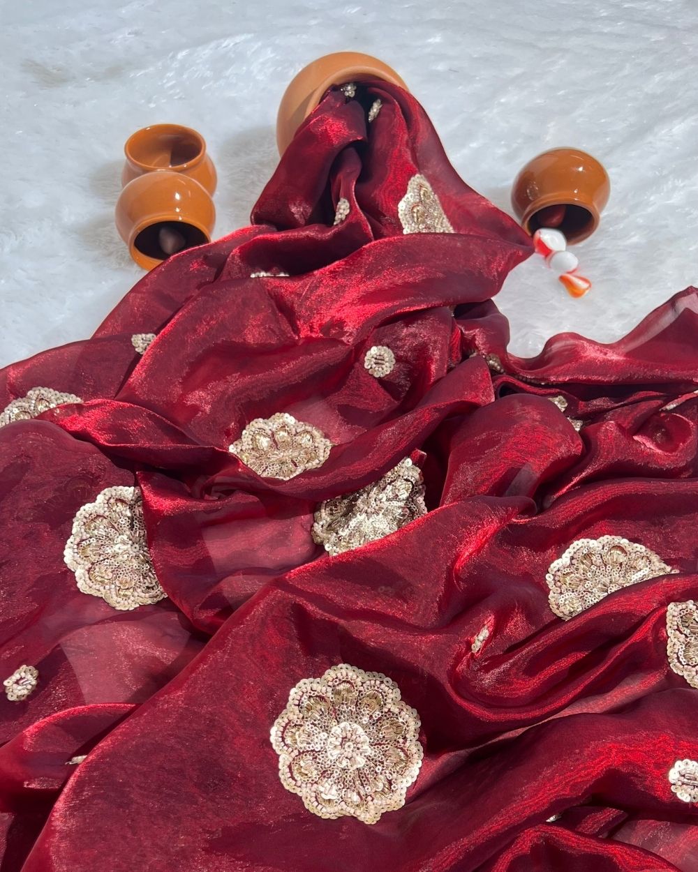 Space Silk Work Maroon Colour 44 Inches Width