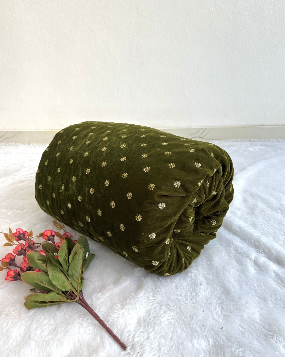 Premium Velvet Butti Work Mehandi Green Colour 44 Inches Width