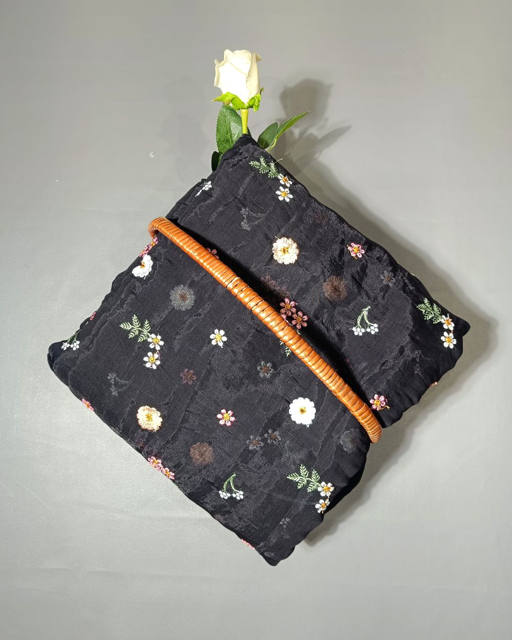 Chanderi Mal Cotton with Thread Work Black Colour 43 Inches Width