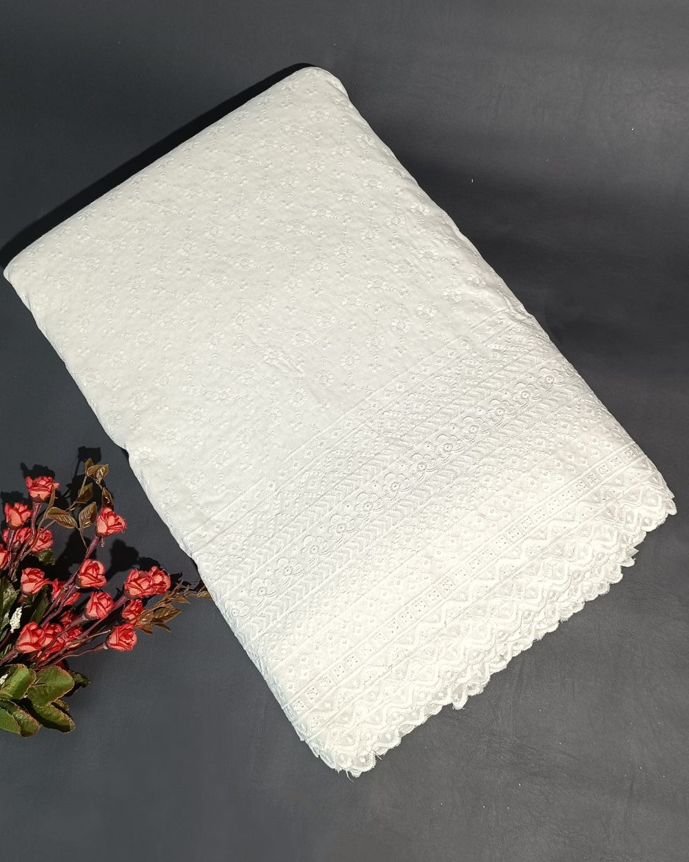 Chikankari Cotton With Border Work White Colour 42 Inches Width