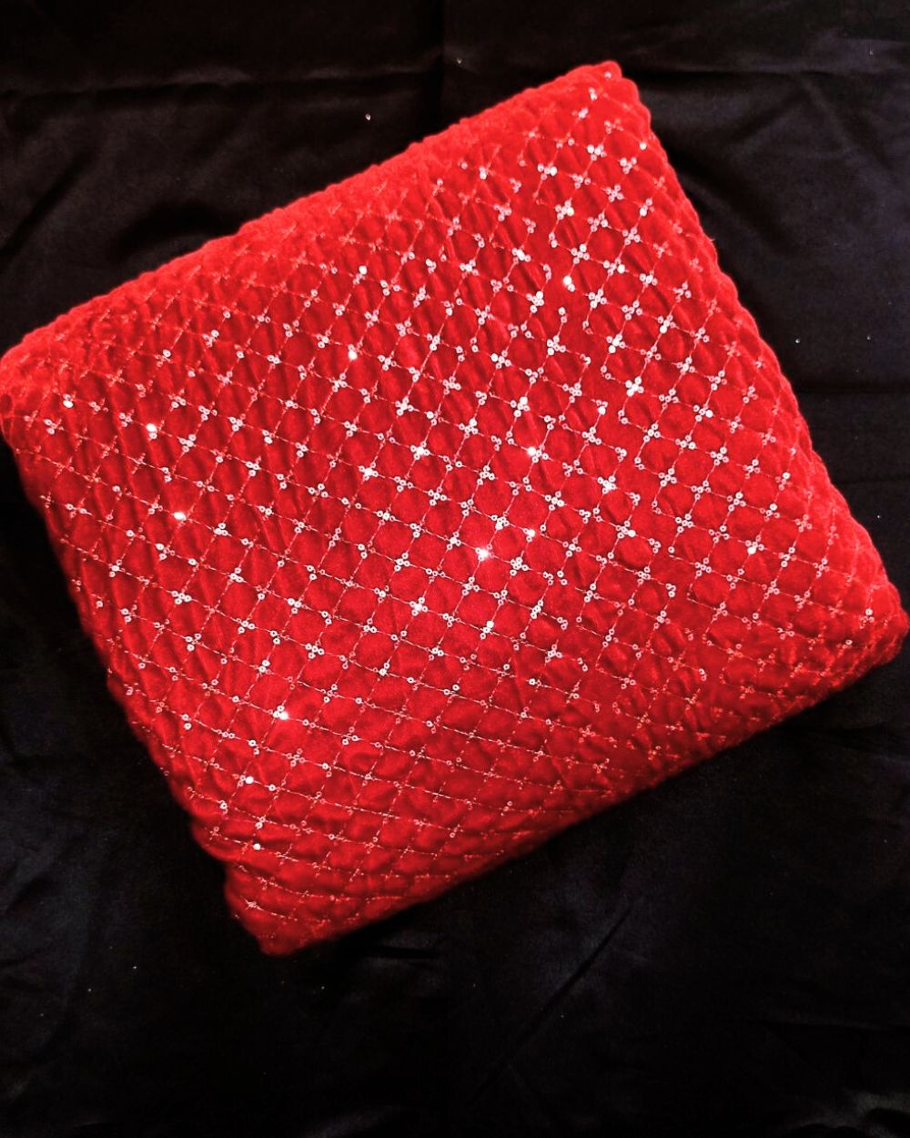 Velvet Work Red Colour 43 Inches Width