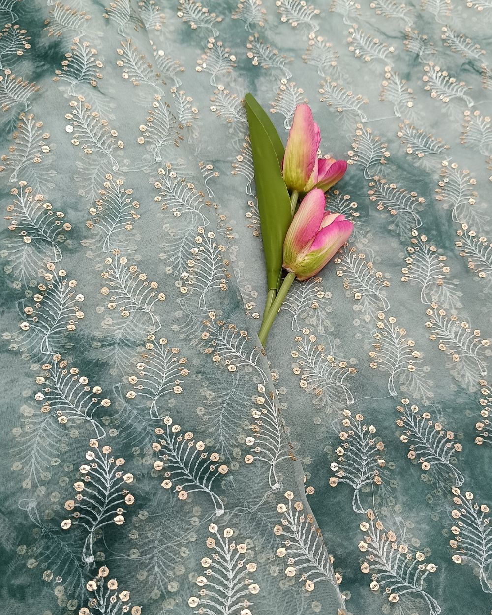 Organza Shibori Work Green Colour 45 Inches Width