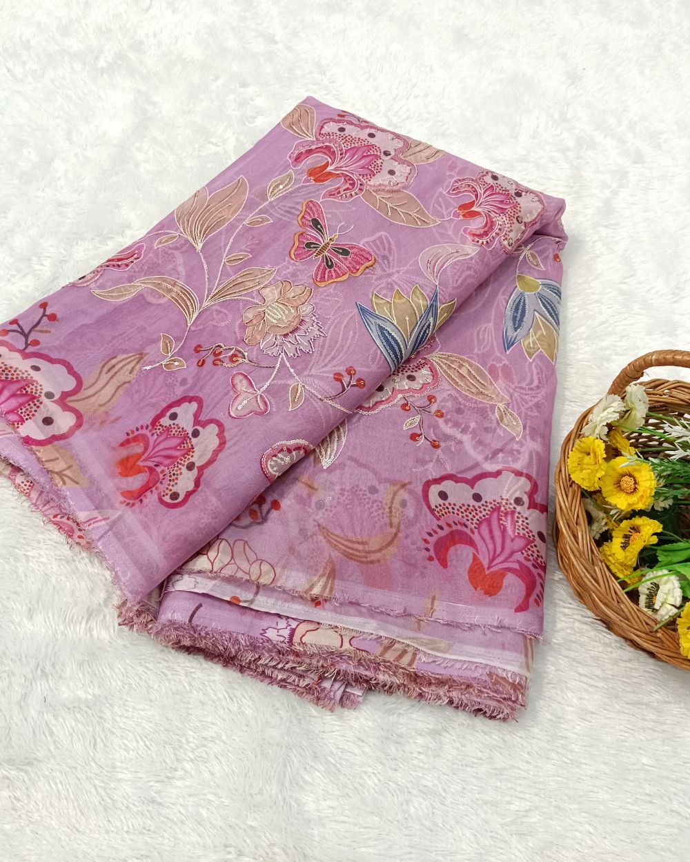 Pure Soft Organza Work Lavender Magenta Colour 44 Inches Width