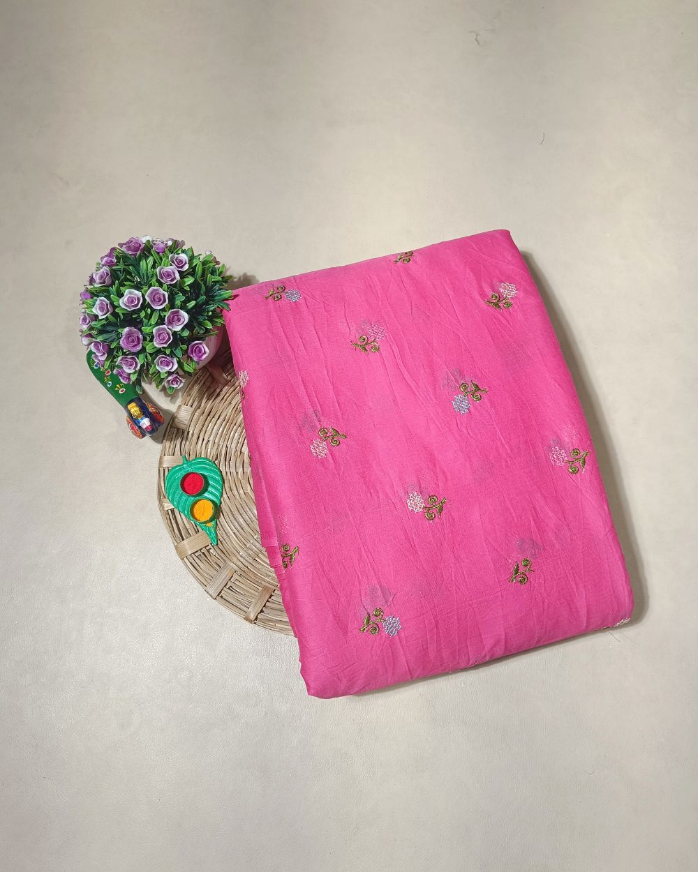 Mal Cotton with Thread Work Pink Colour 40 Inches Width