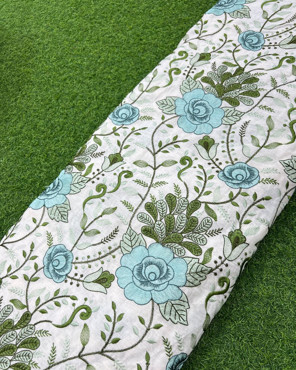 Kora Cotton Work Sky Blue Colour 45 Inches Width
