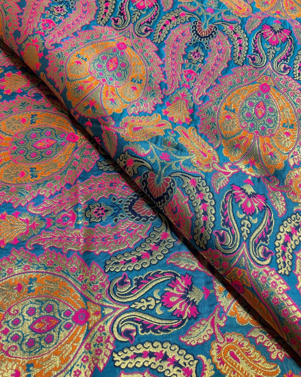 Jacquard Brocade Peacock Blue Colour 46 Inches Width