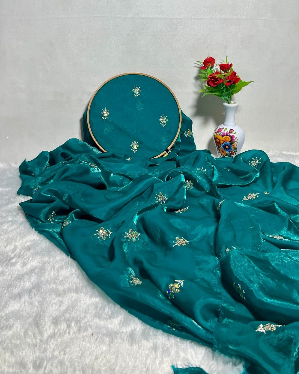 Space Silk Work Peacock Green Colour 48 Inches Width