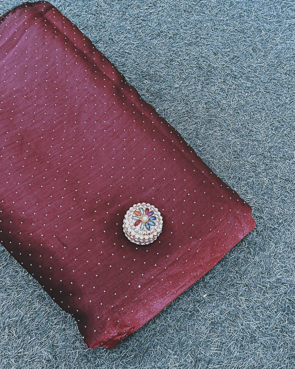 Jimmy Choo Stone Work Dark Maroon Colour 44 Inches Width