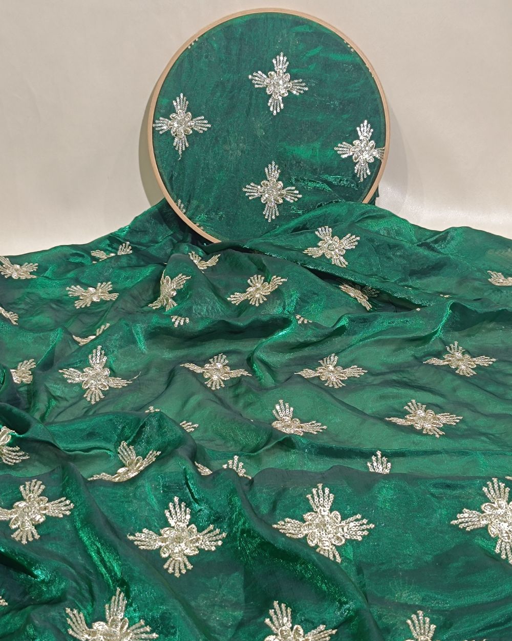Space Silk Work Forest Green Colour 42 Inches Width