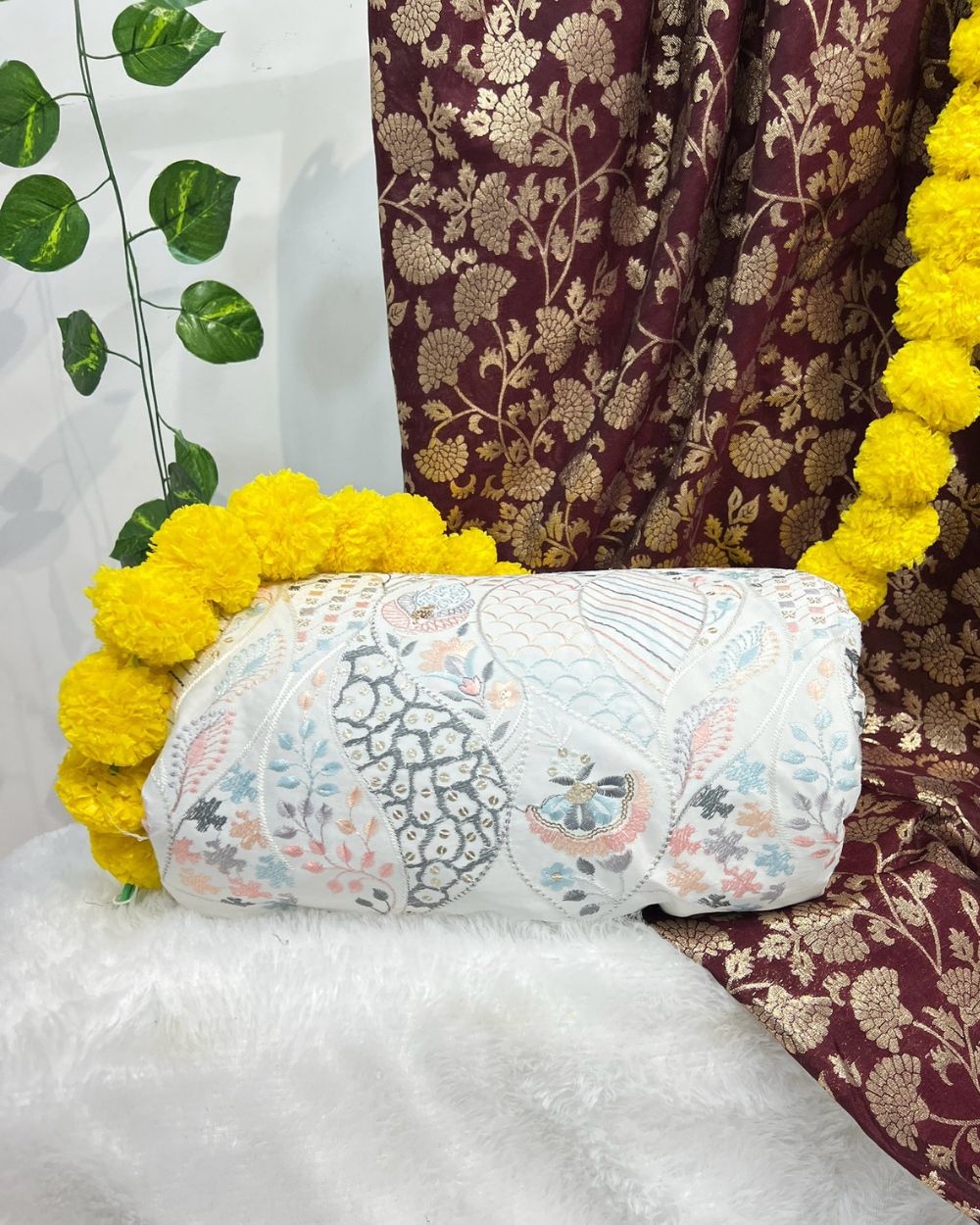 Malai Silk Work White Colour 42 Inches Width