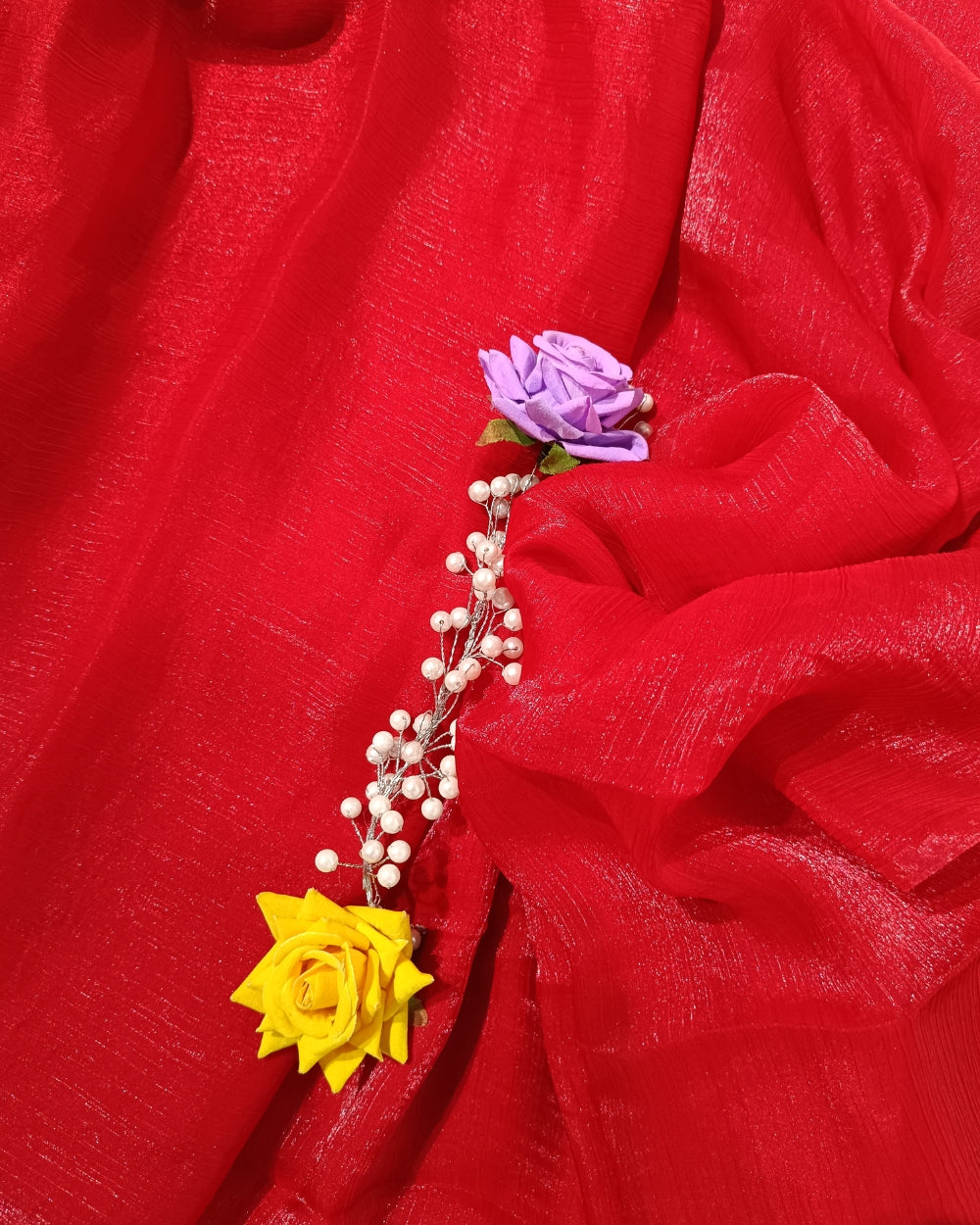 Plain Pure Space Silk Saree Without Blouse Red Colour 44 Inches Width