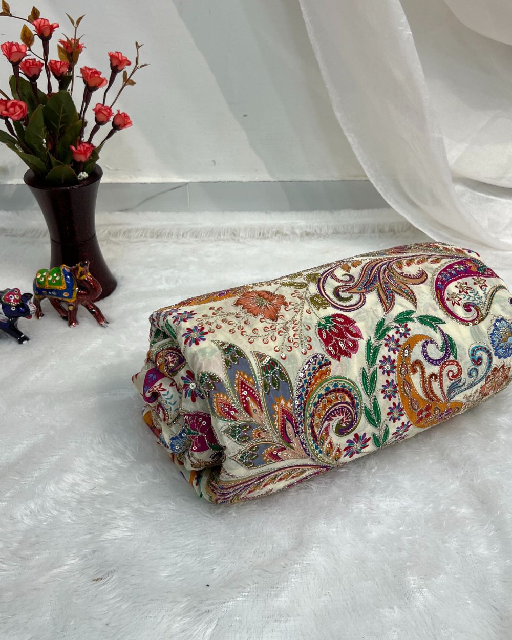 Natural Crepe Work Cream Colour 45 Inches Width